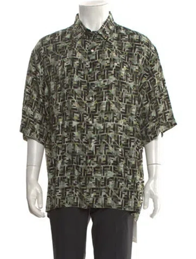 Pre-owned Fendi Zucca Ff Logo Printed Shirt In Green