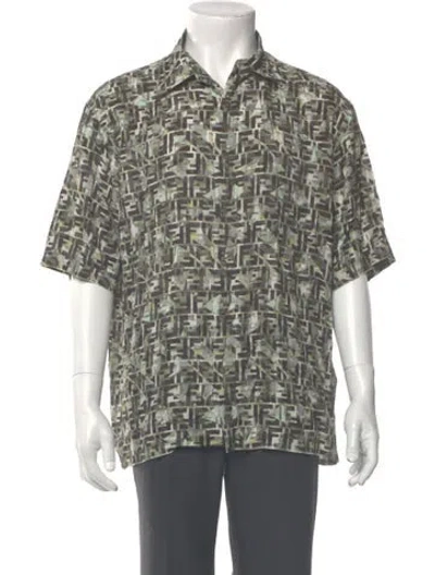 Pre-owned Fendi Zucca Ff Logo Printed Shirt In Green