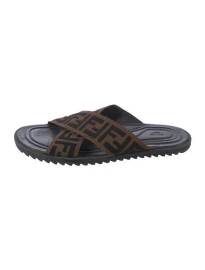 Pre-owned Fendi Zucca Ff Logo Printed Slides In Brown