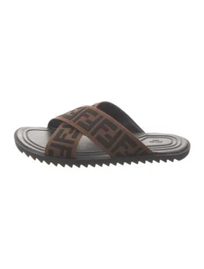Pre-owned Fendi Zucca Ff Logo Printed Slides In Brown