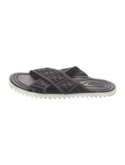 Pre-owned Fendi Zucca Ff Logo Printed Slides In Gray
