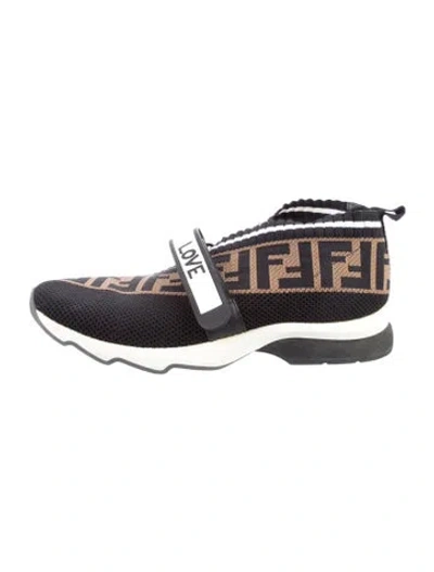 Pre-owned Fendi Zucca Ff Logo Printed Sock Sneakers In Black
