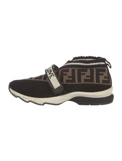Pre-owned Fendi Zucca Ff Logo Printed Sock Sneakers In Brown