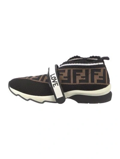 Pre-owned Fendi Zucca Ff Logo Printed Sock Sneakers In Brown
