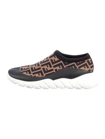 Pre-owned Fendi Zucca Ff Logo Printed Sock Sneakers In Brown