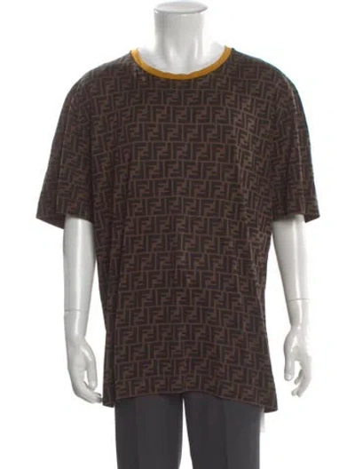 Pre-owned Fendi Zucca Ff Logo Printed T-shirt In Brown