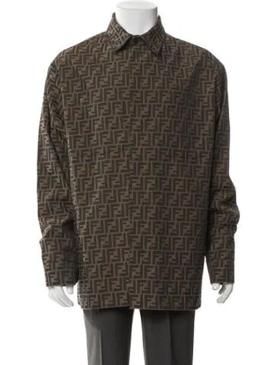 Pre-owned Fendi Zucca Ff Logo Printed Utility Jacket In Brown