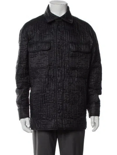Pre-owned Fendi Zucca Ff Logo Puffer Coat In Black