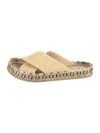 Pre-owned Fendi Zucca Ff Logo Raffia Espadrilles