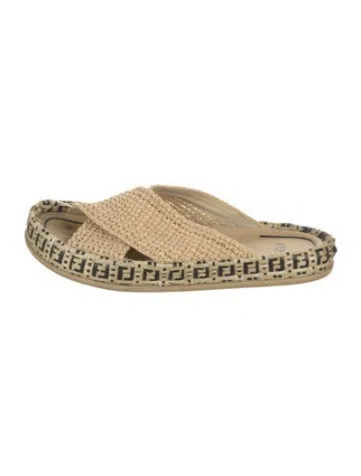 Pre-owned Fendi Zucca Ff Logo Raffia Espadrilles