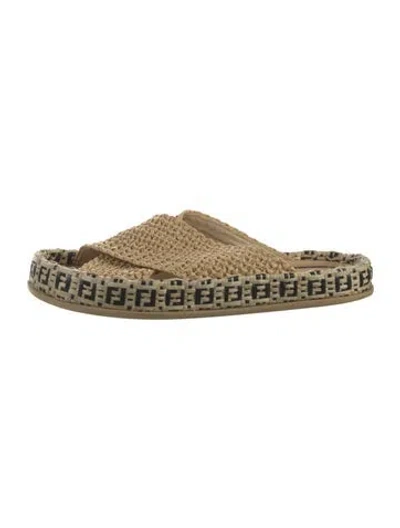 Pre-owned Fendi Zucca Ff Logo Raffia Espadrilles In Neutral
