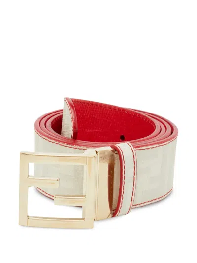 Pre-owned Fendi Zucca Ff Logo Reversible Belt In Neutrals