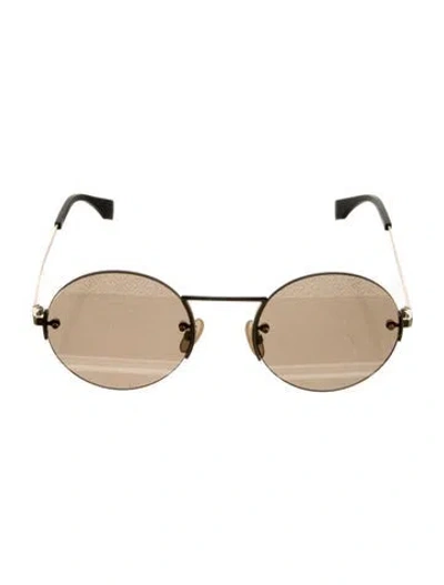 Pre-owned Fendi Zucca Ff Logo Round Sunglasses In Gold