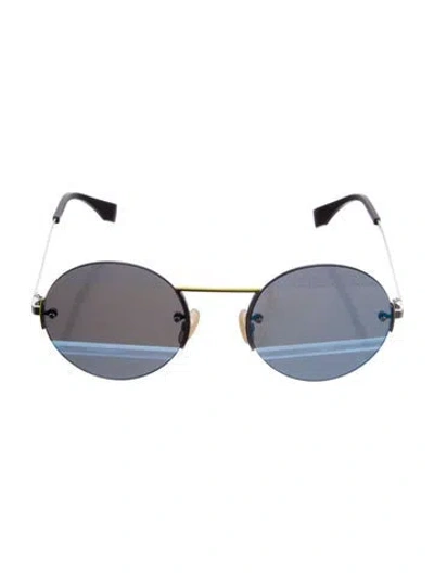 Pre-owned Fendi Zucca Ff Logo Round Sunglasses In Gold