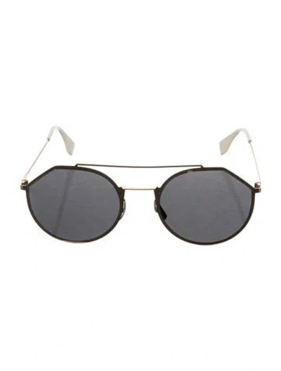 Pre-owned Fendi Zucca Ff Logo Round Sunglasses In Gold