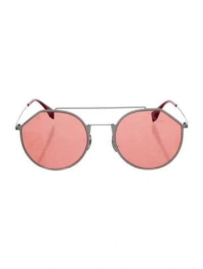 Pre-owned Fendi Zucca Ff Logo Round Sunglasses In Red/silver