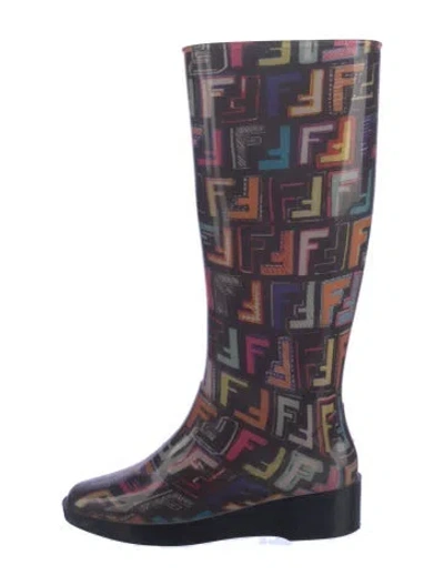 Pre-owned Fendi Zucca Ff Logo Rubber Rain Boots In Multicolor