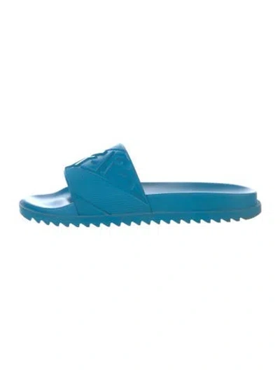 Pre-owned Fendi Zucca Ff Logo Rubber Slides In Blue