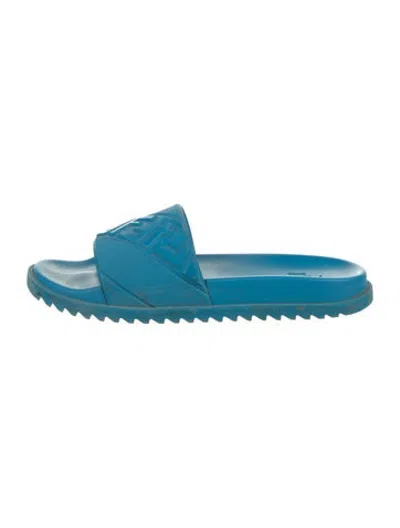 Pre-owned Fendi Zucca Ff Logo Rubber Slides In Blue