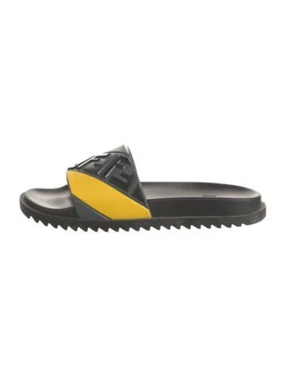 Pre-owned Fendi Zucca Ff Logo Rubber Slides In Grey