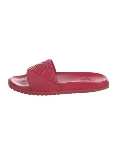 Pre-owned Fendi Zucca Ff Logo Rubber Slides In Red