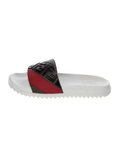Pre-owned Fendi Zucca Ff Logo Rubber Slides In White