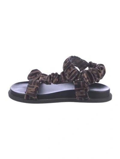 Pre-owned Fendi Zucca Ff Logo Satin Sandals In Blue