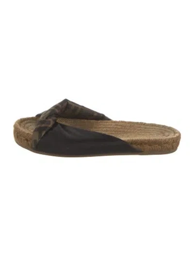 Pre-owned Fendi Zucca Ff Logo Satin Slides In Black