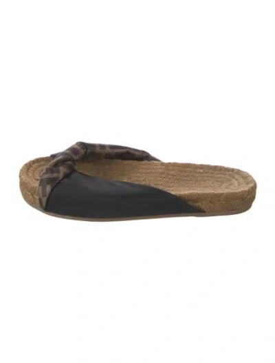 Pre-owned Fendi Zucca Ff Logo Satin Slides In Black/brown