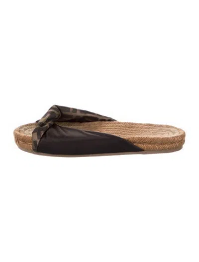 Pre-owned Fendi Zucca Ff Logo Satin Slides In Black/brown