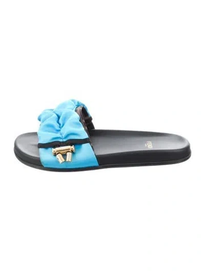 Pre-owned Fendi Zucca Ff Logo Satin Slides In Blue