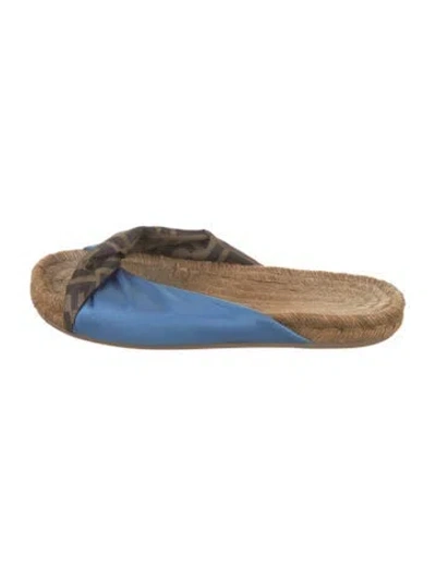 Pre-owned Fendi Zucca Ff Logo Satin Slides In Blue