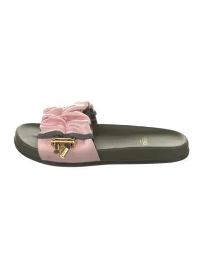 Pre-owned Fendi Zucca Ff Logo Satin Slides In Green