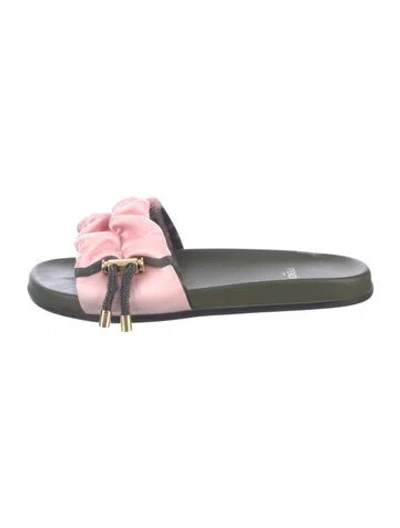 Pre-owned Fendi Zucca Ff Logo Satin Slides In Pink