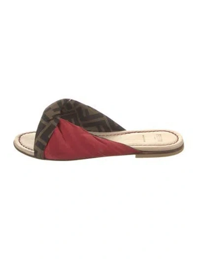 Pre-owned Fendi Zucca Ff Logo Satin Slides In Red
