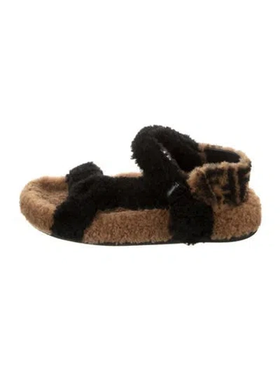 Pre-owned Fendi Zucca Ff Logo Shearling Espadrilles In Black