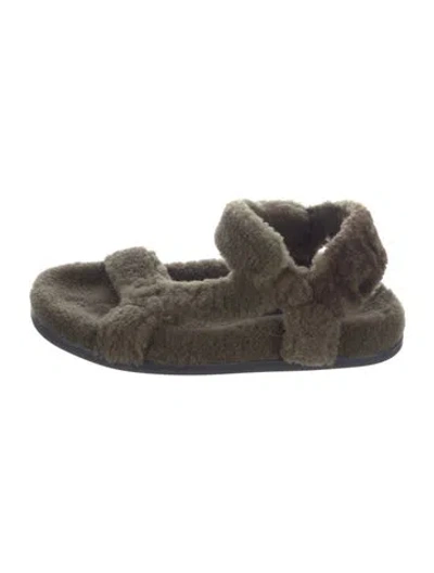 Pre-owned Fendi Zucca Ff Logo Shearling Espadrilles In Green