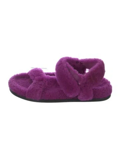 Pre-owned Fendi Zucca Ff Logo Shearling Slingback Sandals In Purple