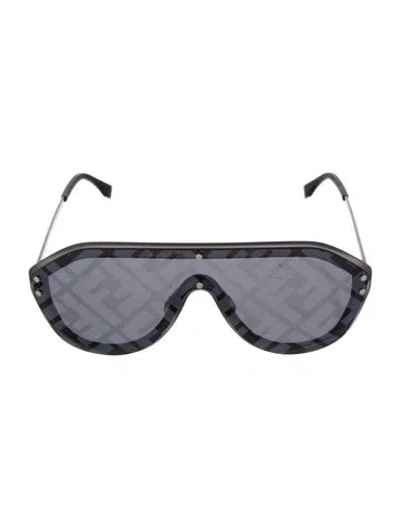 Pre-owned Fendi Zucca Ff Logo Shield Sunglasses In Black