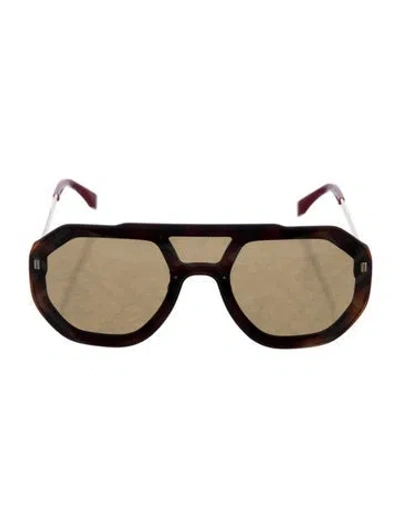 Pre-owned Fendi Zucca Ff Logo Shield Sunglasses In Gold