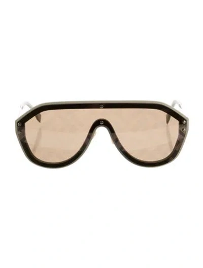 Pre-owned Fendi Zucca Ff Logo Shield Sunglasses In White