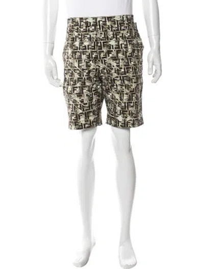 Pre-owned Fendi Zucca Ff Logo Shorts In Green