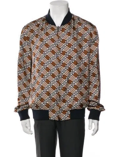 Pre-owned Fendi Zucca Ff Logo Silk Bomber Jacket In Brown
