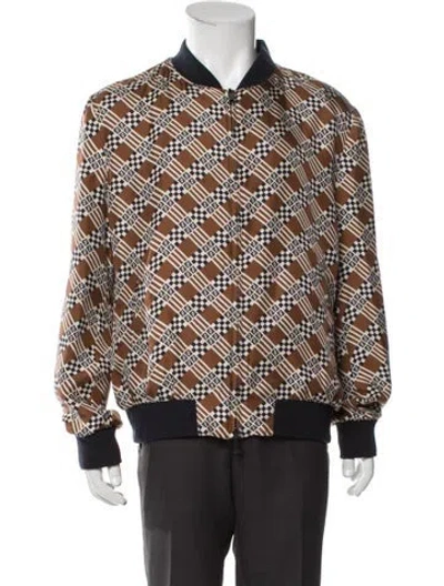 Pre-owned Fendi Zucca Ff Logo Silk Bomber Jacket In Brown