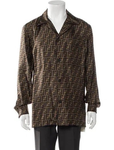Pre-owned Fendi Zucca Ff Logo Silk Pajama Top In Brown