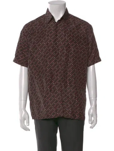 Pre-owned Fendi Zucca Ff Logo Silk Polo Shirt In Brown