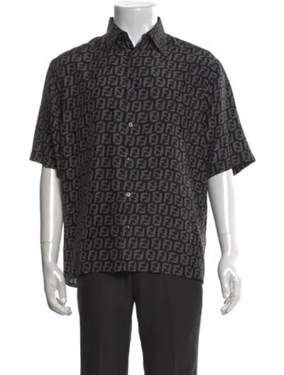 Pre-owned Fendi Zucca Ff Logo Silk Shirt In Black