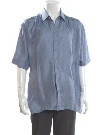 Pre-owned Fendi Zucca Ff Logo Silk Shirt In Blue