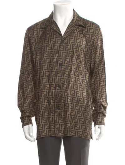 Pre-owned Fendi Zucca Ff Logo Silk Shirt In Brown