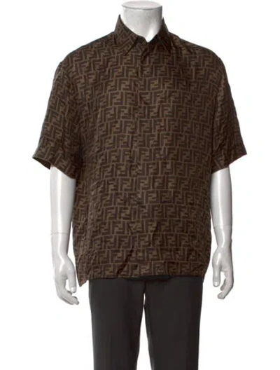 Pre-owned Fendi Zucca Ff Logo Silk Shirt In Brown